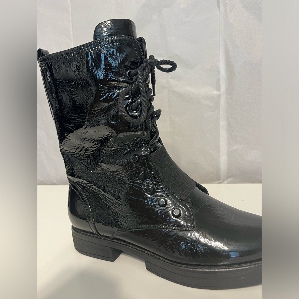 Women's Patent Leather Sz 7 / EU38 Black Combat Boots‎ Platform Lace Up Grunge - Picture 9 of 14